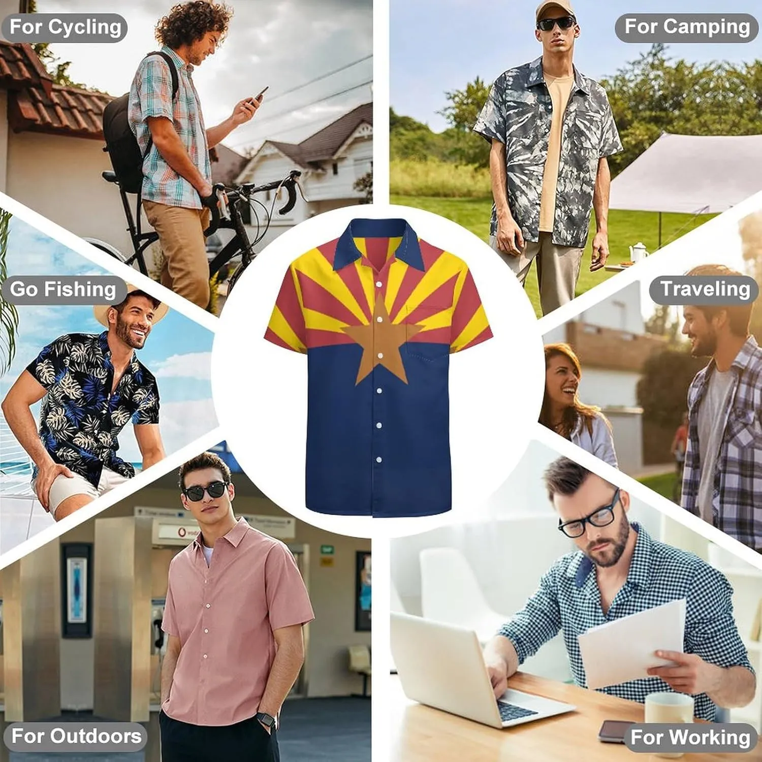 Men's Top Loose Turn Collar Short Sleeve Button Down Shirts Casual Shirt Blouses with Pocket