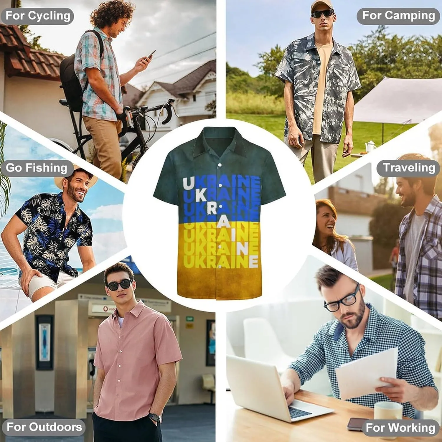Men's Top Loose Turn Collar Short Sleeve Button Down Shirts Casual Shirt Blouses with Pocket