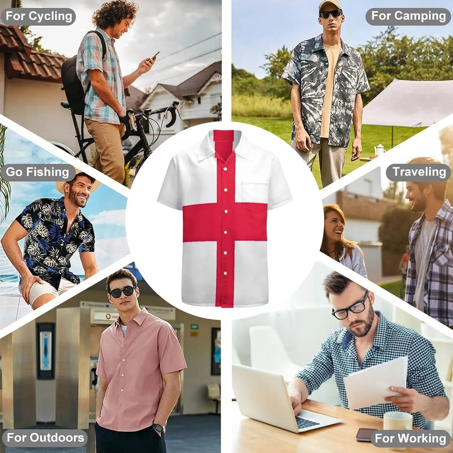 Men's Top Loose Turn Collar Short Sleeve Button Down Shirts Casual Shirt Blouses with Pocket
