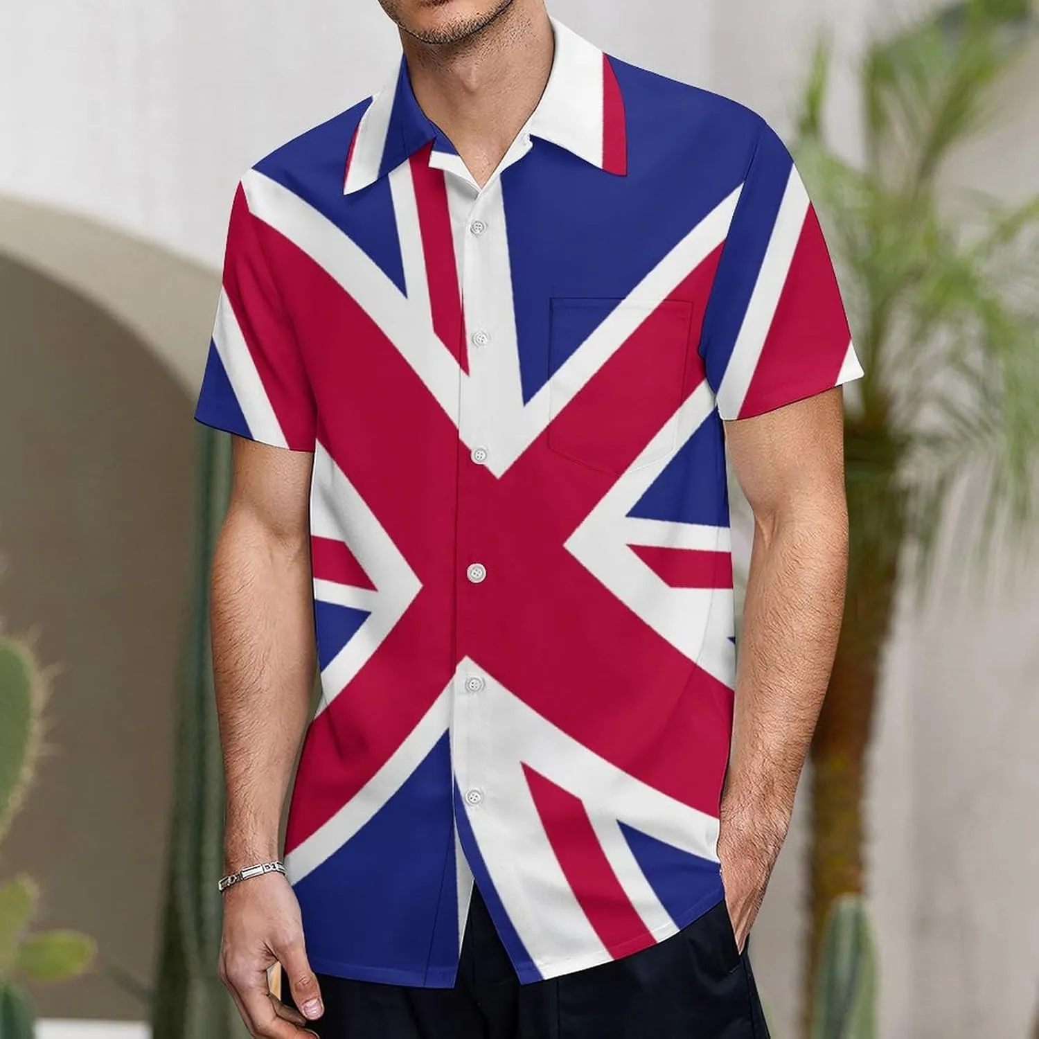 Men's Top Loose Turn Collar Short Sleeve Button Down Shirts Casual Shirt Blouses with Pocket