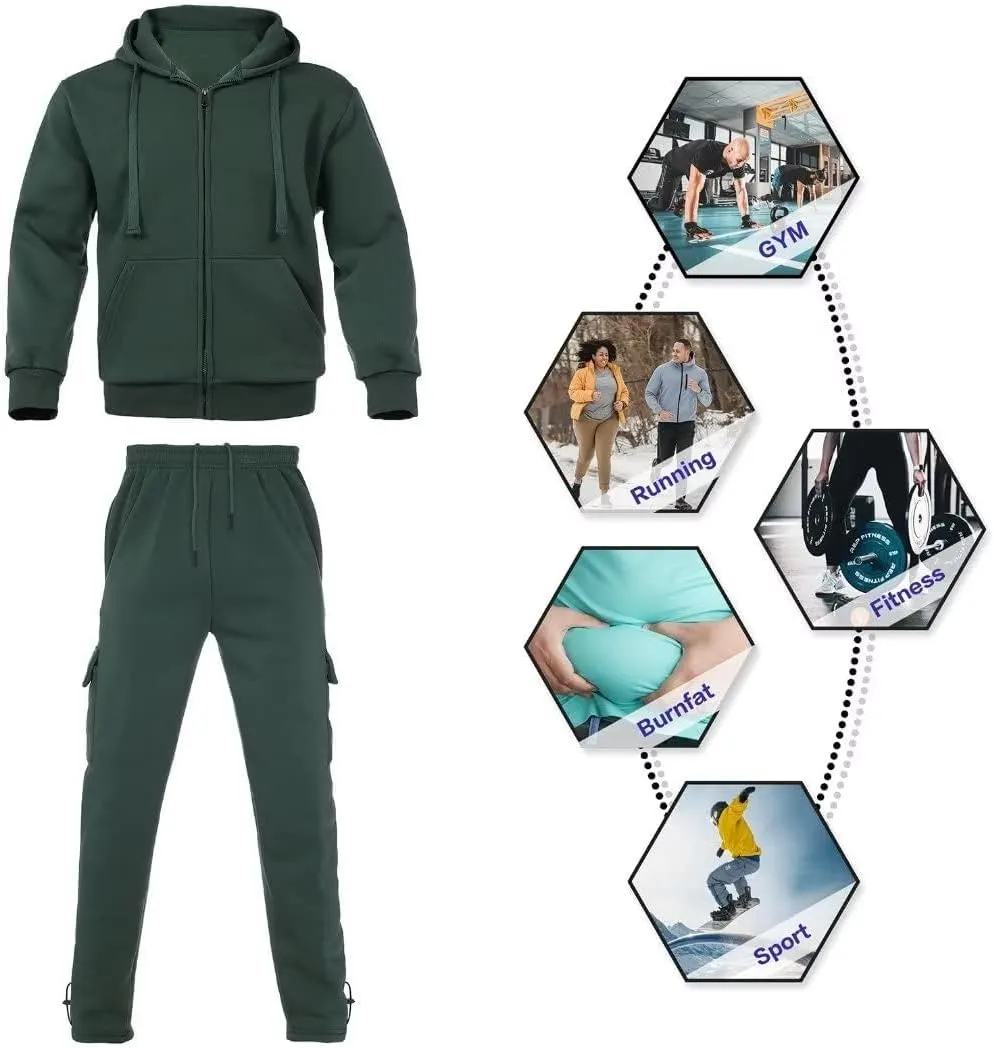 Men's Tracksuit Sets Outfit Activewear Full Zip Fleece Hoodie Jacket Cargo Sweatpant 2 Piece Casual Sweatsuit