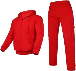 Men's Tracksuit Sets Outfit Activewear Full Zip Fleece Hoodie Jacket Cargo Sweatpant 2 Piece Casual Sweatsuit