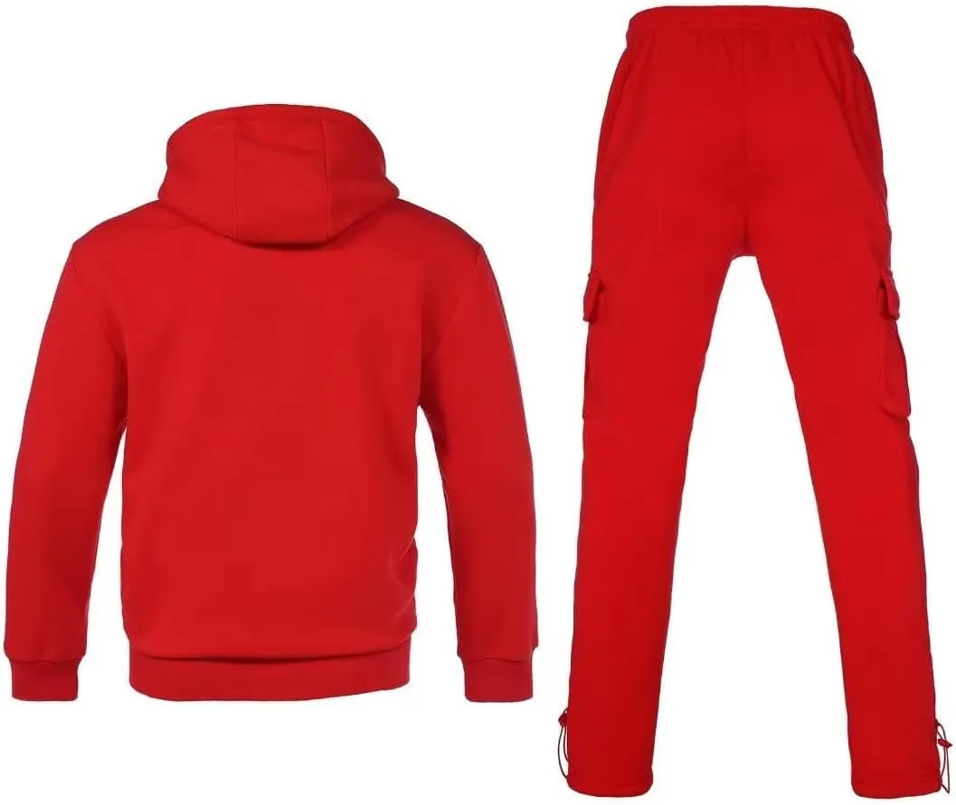 Men's Tracksuit Sets Outfit Activewear Full Zip Fleece Hoodie Jacket Cargo Sweatpant 2 Piece Casual Sweatsuit