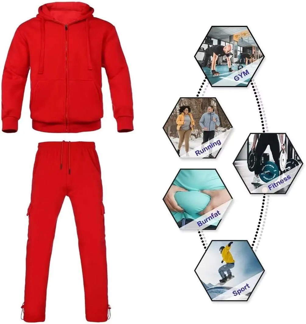 Men's Tracksuit Sets Outfit Activewear Full Zip Fleece Hoodie Jacket Cargo Sweatpant 2 Piece Casual Sweatsuit