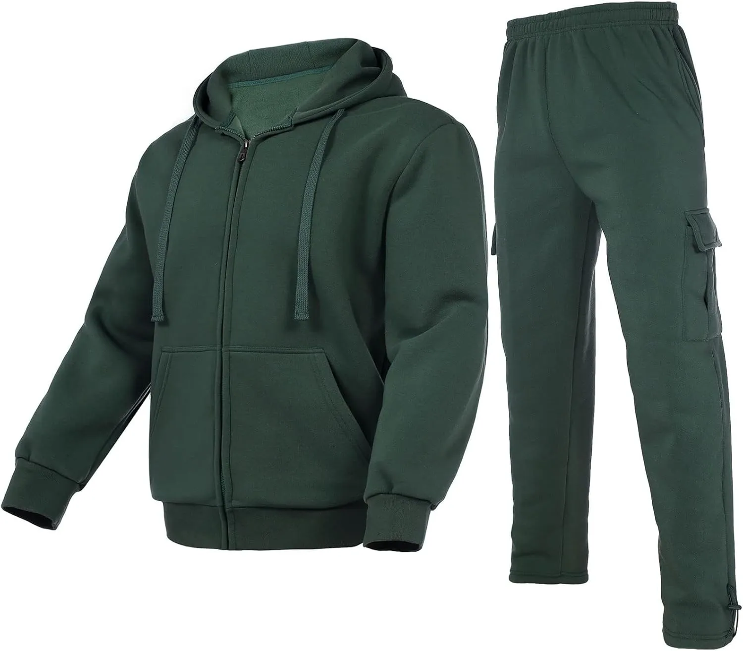 Men's Tracksuit Sets Outfit Activewear Full Zip Fleece Hoodie Jacket Cargo Sweatpant 2 Piece Casual Sweatsuit