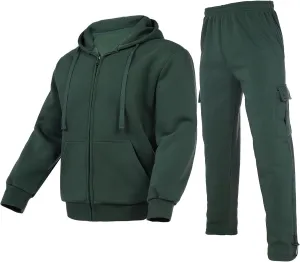 Men's Tracksuit Sets Outfit Activewear Full Zip Fleece Hoodie Jacket Cargo Sweatpant 2 Piece Casual Sweatsuit