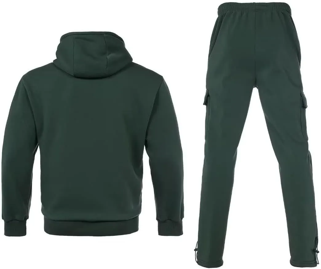 Men's Tracksuit Sets Outfit Activewear Full Zip Fleece Hoodie Jacket Cargo Sweatpant 2 Piece Casual Sweatsuit