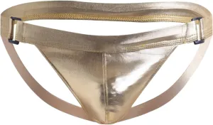 Men's Underwear Faux Leather Thong Underwear G-String with Pouch Butt-Flaunting Gym Low Rise Brief Gold