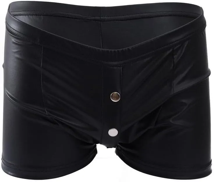 Men's Underwear Faux Leather Thong Underwear G-String with Pouch Butt-Flaunting Gym Low Rise Brief