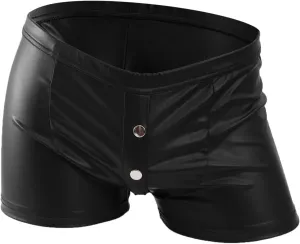 Men's Underwear Faux Leather Thong Underwear G-String with Pouch Butt-Flaunting Gym Low Rise Brief