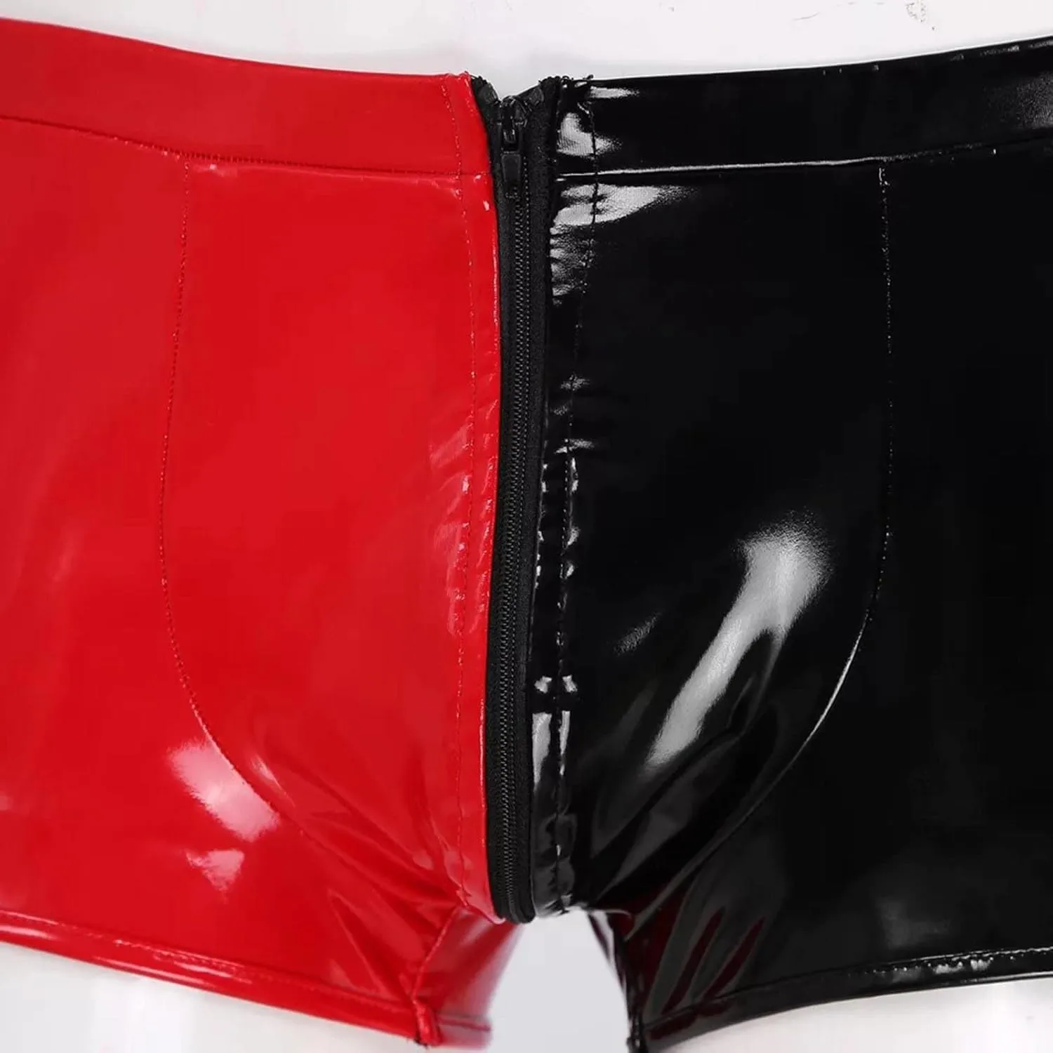 Men's Valentine's Briefs Shiny Metallic Rave Booty Shorts Hot Pants Red Black Low Waist Leather Dance Bottom