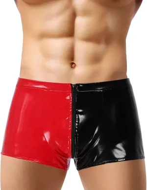 Men's Valentine's Briefs Shiny Metallic Rave Booty Shorts Hot Pants Red Black Low Waist Leather Dance Bottom