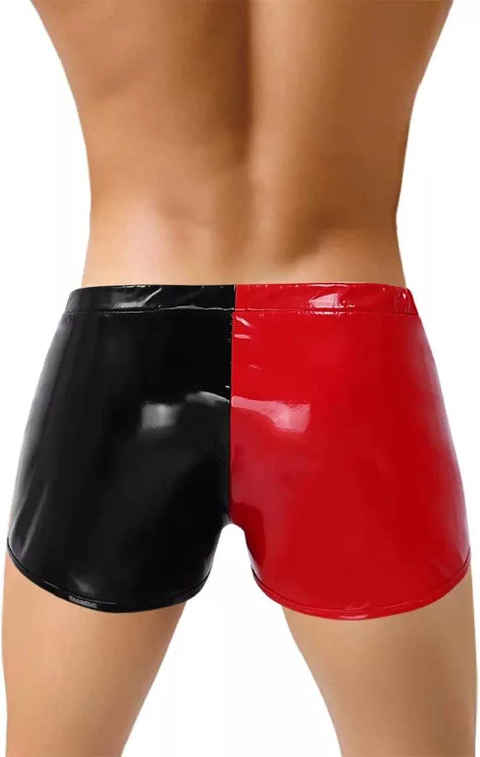 Men's Valentine's Briefs Shiny Metallic Rave Booty Shorts Hot Pants Red Black Low Waist Leather Dance Bottom
