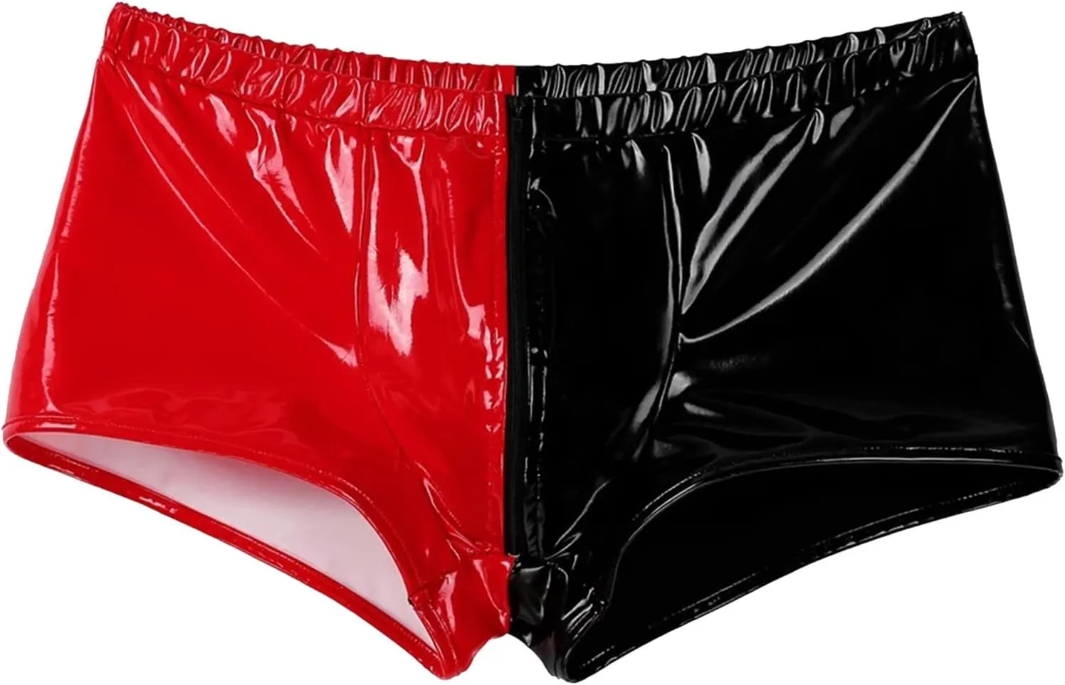 Men's Valentine's Briefs Shiny Metallic Rave Booty Shorts Hot Pants Red Black Low Waist Leather Dance Bottom