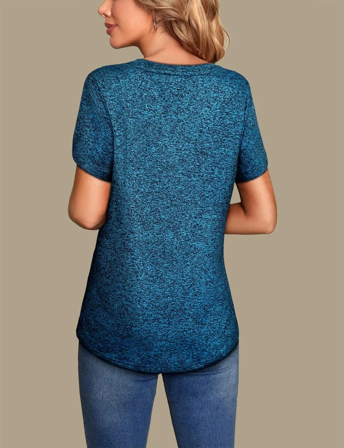 MISS FORTUNE Womens V-Neck Short Sleeve Activewear T-Shirt Petal Sleeve Casual Athletic Moisture Wicking Fitness Tops