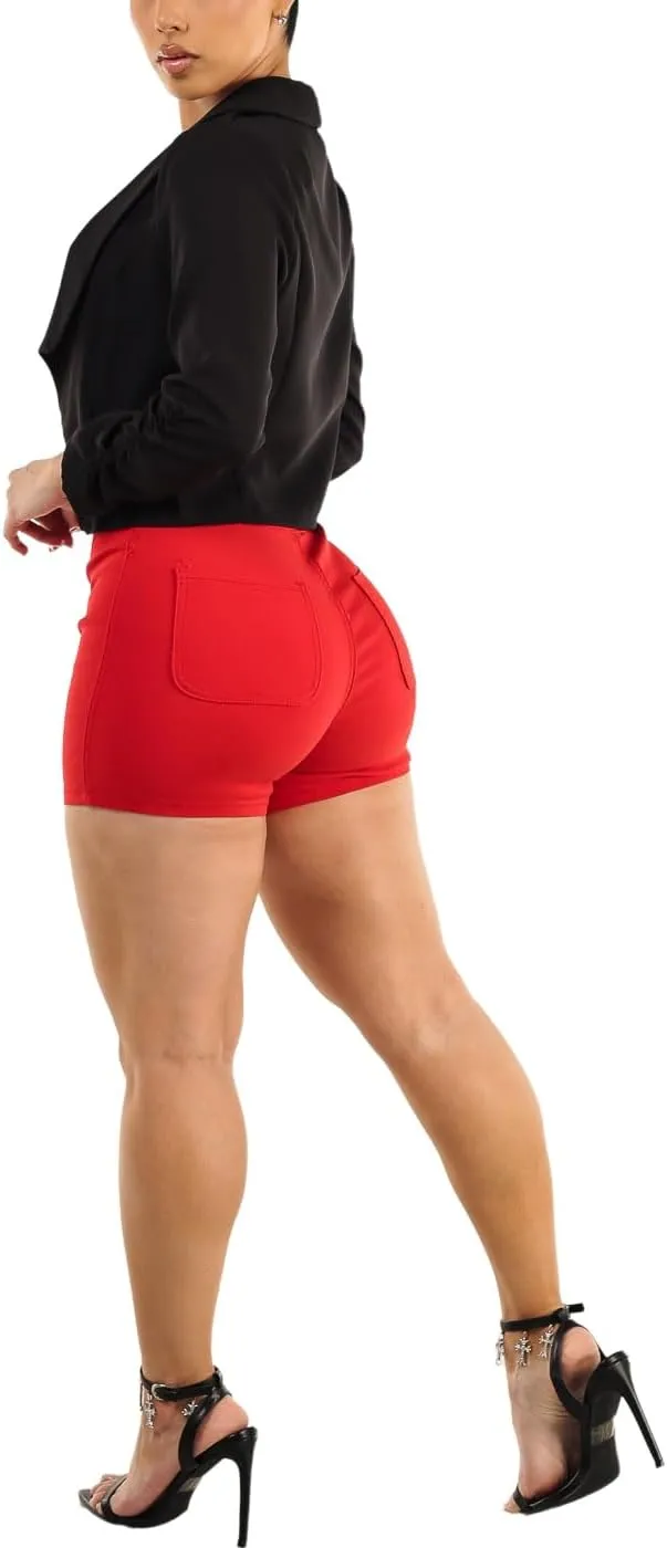 Moda Xpress Women's Hyper Stretch High Waisted Butt Lifting Casual Solid Colored Shorts