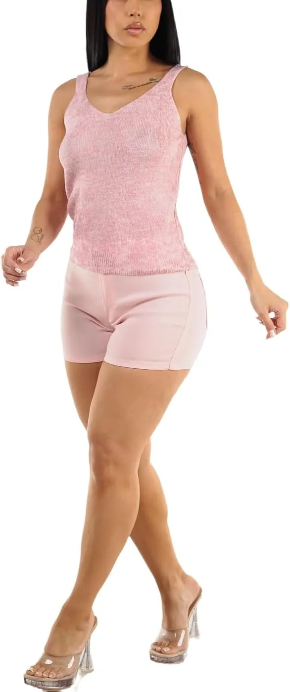 Moda Xpress Women's Hyper Stretch High Waisted Butt Lifting Casual Solid Colored Shorts