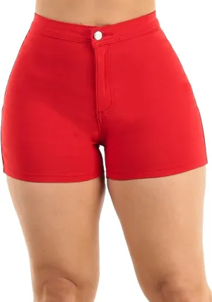 Moda Xpress Women's Hyper Stretch High Waisted Butt Lifting Casual Solid Colored Shorts