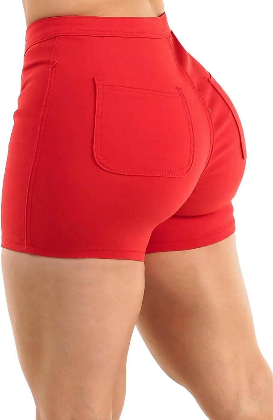 Moda Xpress Women's Hyper Stretch High Waisted Butt Lifting Casual Solid Colored Shorts