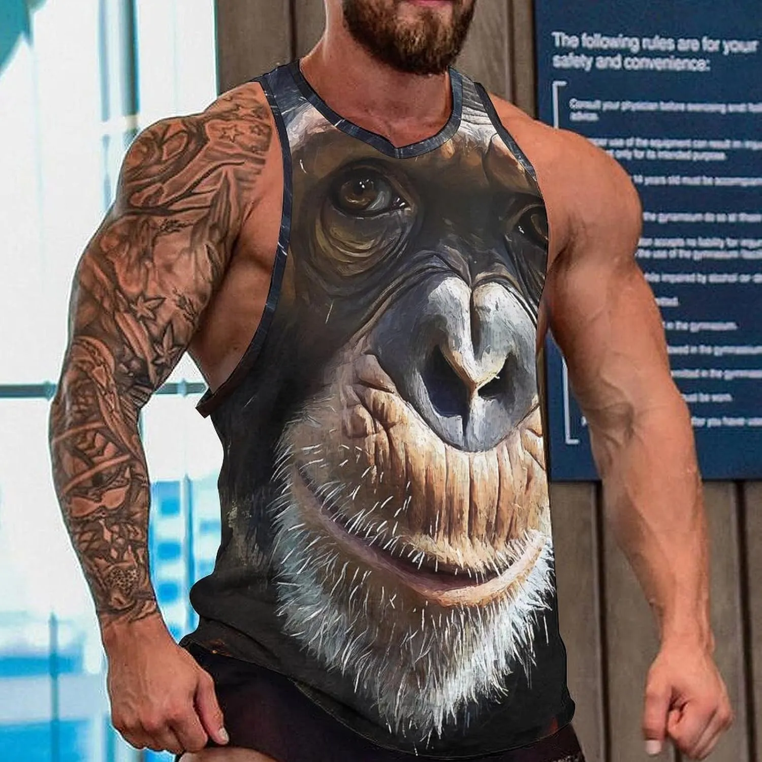 Monkey Face Men's Activewear Tank Tops Gym Sleeveless Muscle T Shirts Workout Tees Vest