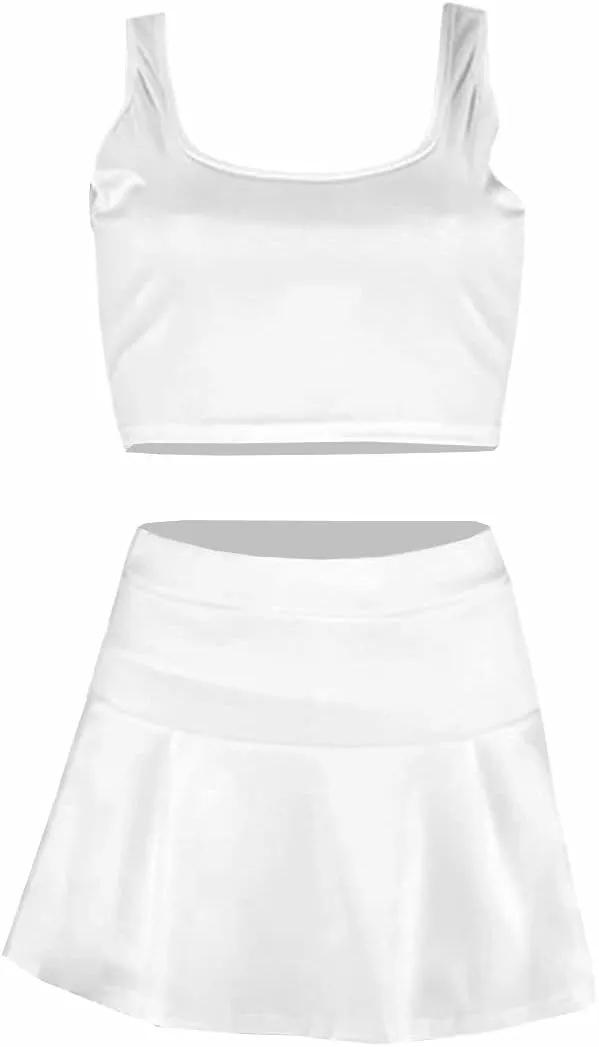 Neyaolk Womens Casual Outfits Athletic Activewear - Fitted Sleeveless Crop Top Pleated Tennis Skorts Skirts Set Tracksuit