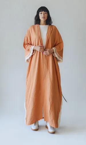 O204327 - Embroidered Linen Kimono - Rust Brown