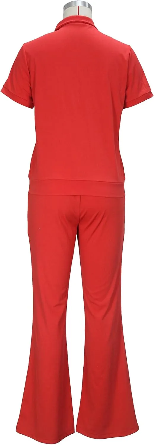 OCEANLUX Women's Lounge Tracksuit Set Two Piece Full Zip Up Short Sleeve Jacket & Drawstring pants Outfits