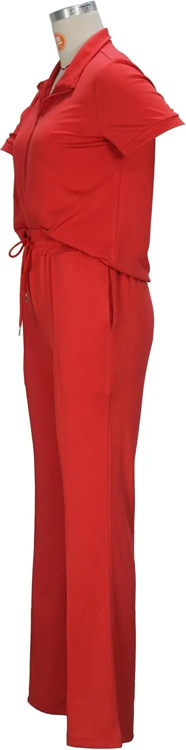 OCEANLUX Women's Lounge Tracksuit Set Two Piece Full Zip Up Short Sleeve Jacket & Drawstring pants Outfits