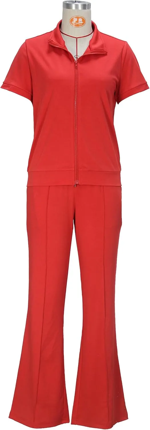 OCEANLUX Women's Lounge Tracksuit Set Two Piece Full Zip Up Short Sleeve Jacket & Drawstring pants Outfits