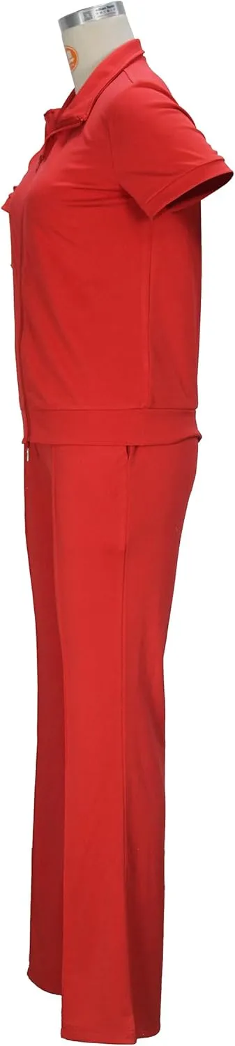OCEANLUX Women's Lounge Tracksuit Set Two Piece Full Zip Up Short Sleeve Jacket & Drawstring pants Outfits