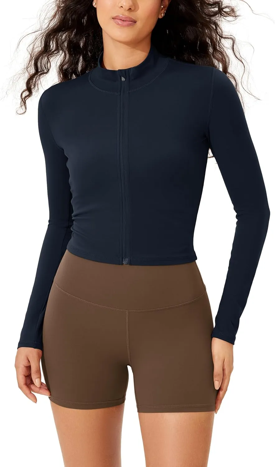 ODODOS Women's Cloud Feeling Athletic Jacket Full Zip Mock Neck Long Sleeve Lightweight Workout Cropped Top