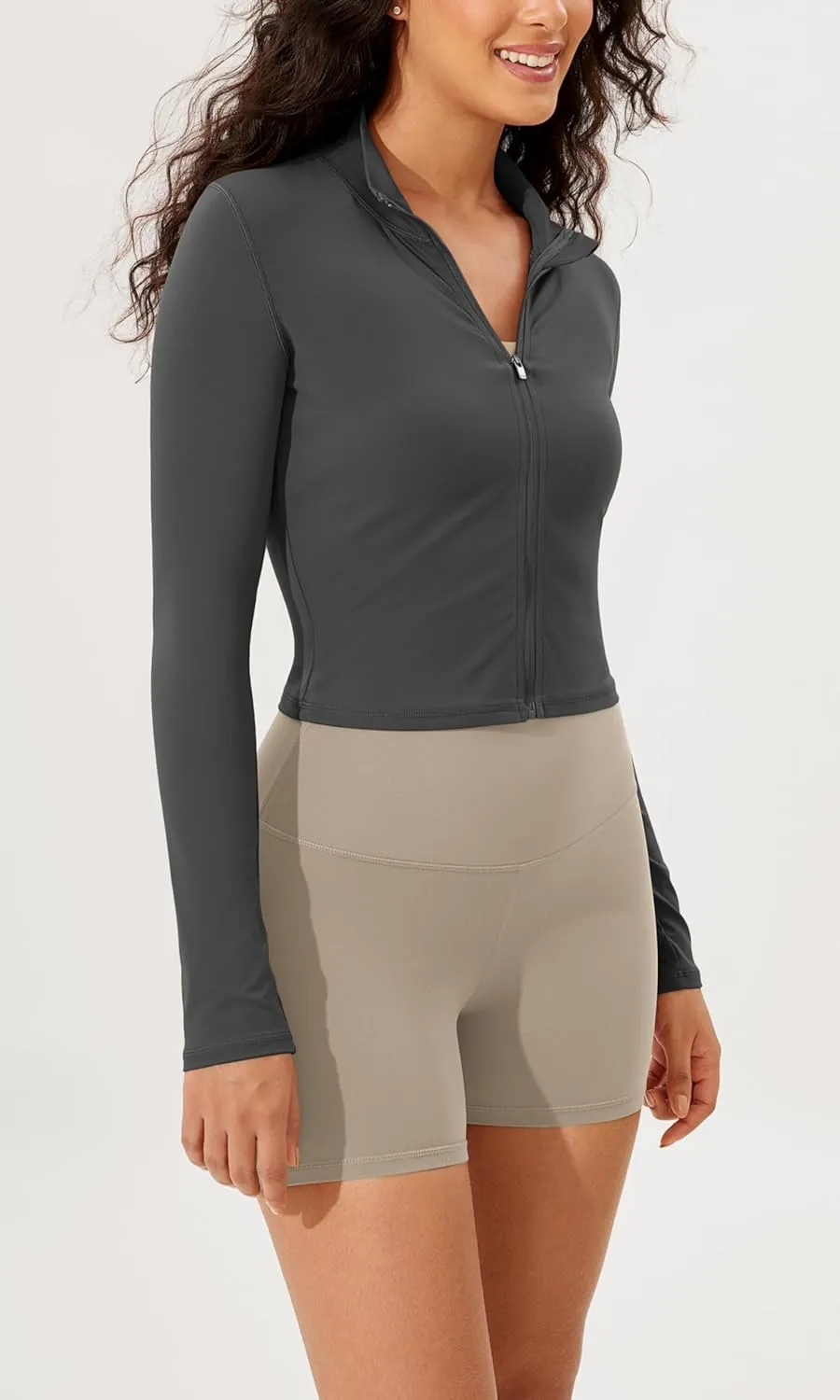 ODODOS Women's Cloud Feeling Athletic Jacket Full Zip Mock Neck Long Sleeve Lightweight Workout Cropped Top