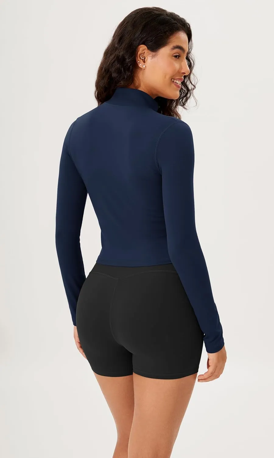 ODODOS Women's Cloud Feeling Athletic Jacket Full Zip Mock Neck Long Sleeve Lightweight Workout Cropped Top