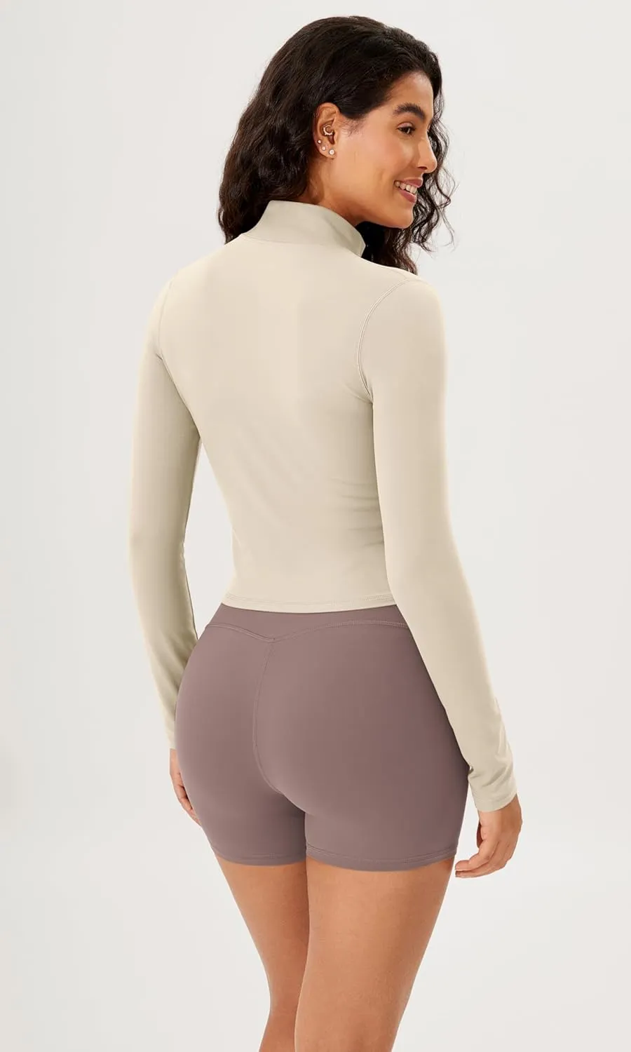 ODODOS Women's Cloud Feeling Athletic Jacket Full Zip Mock Neck Long Sleeve Lightweight Workout Cropped Top