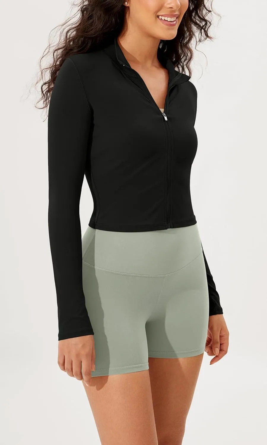 ODODOS Women's Cloud Feeling Athletic Jacket Full Zip Mock Neck Long Sleeve Lightweight Workout Cropped Top
