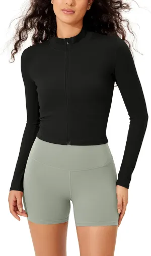 ODODOS Women's Cloud Feeling Athletic Jacket Full Zip Mock Neck Long Sleeve Lightweight Workout Cropped Top