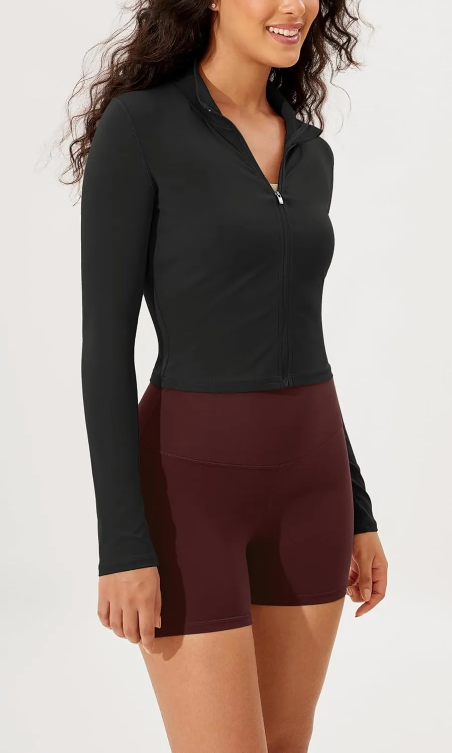ODODOS Women's Cloud Feeling Athletic Jacket Full Zip Mock Neck Long Sleeve Lightweight Workout Cropped Top
