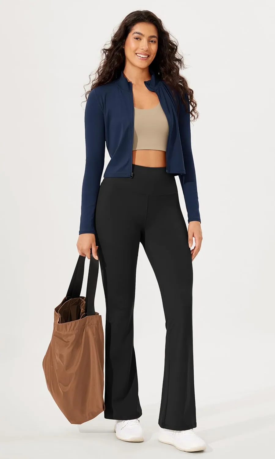 ODODOS Women's Cloud Feeling Athletic Jacket Full Zip Mock Neck Long Sleeve Lightweight Workout Cropped Top