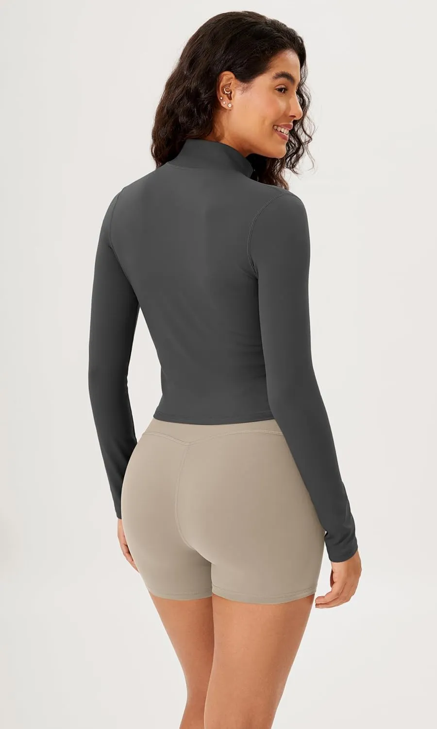 ODODOS Women's Cloud Feeling Athletic Jacket Full Zip Mock Neck Long Sleeve Lightweight Workout Cropped Top