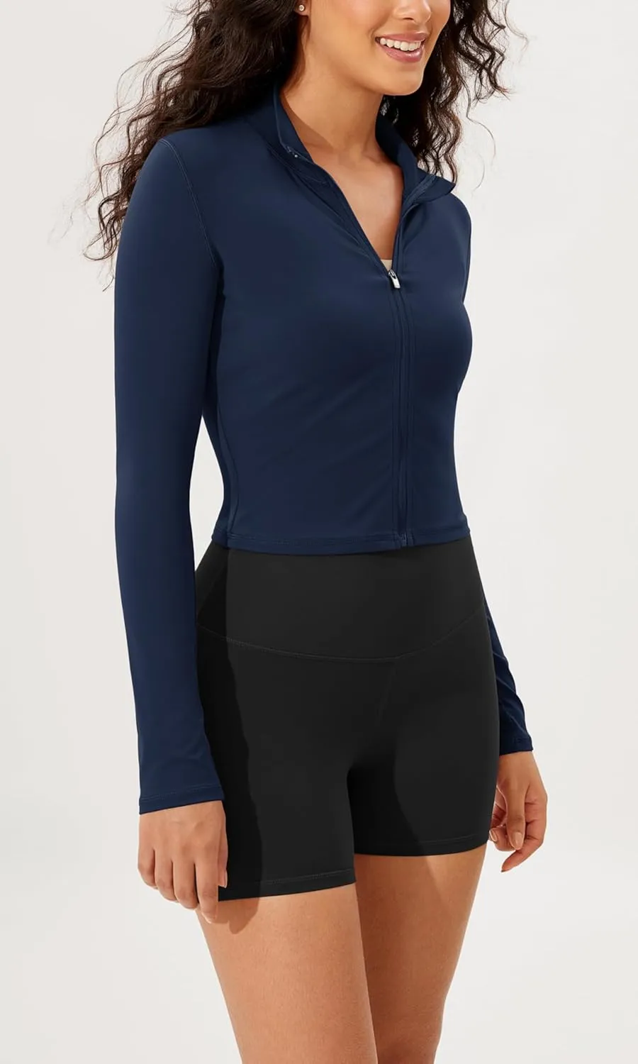ODODOS Women's Cloud Feeling Athletic Jacket Full Zip Mock Neck Long Sleeve Lightweight Workout Cropped Top
