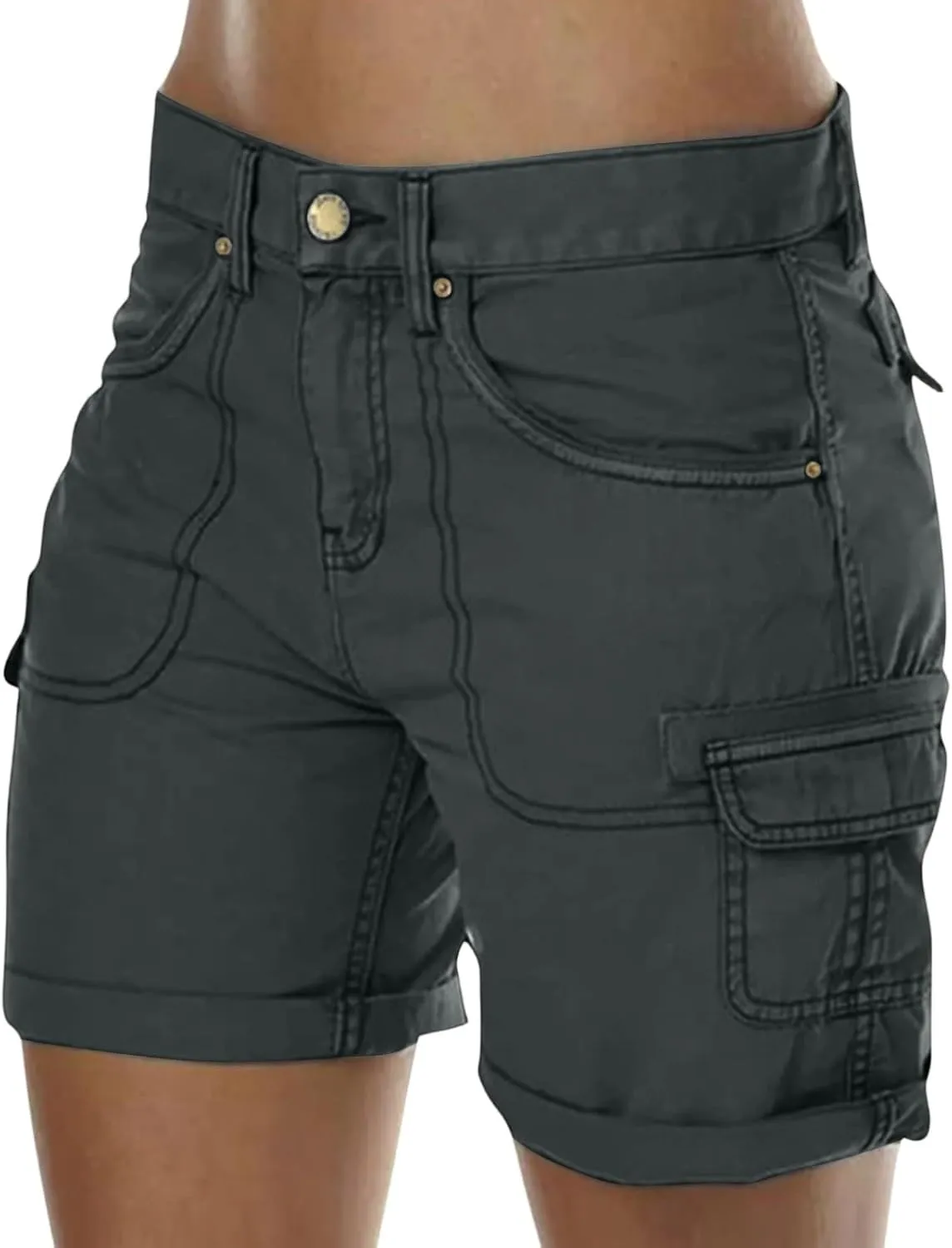 Outdoor Cargo Shorts Women Knee Length High Waisted Hiking Shorts with Pockets Casual Summer Trendy Denim Outfits