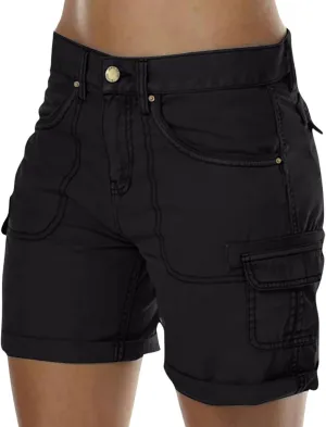 Outdoor Cargo Shorts Women Knee Length High Waisted Hiking Shorts with Pockets Casual Summer Trendy Denim Outfits