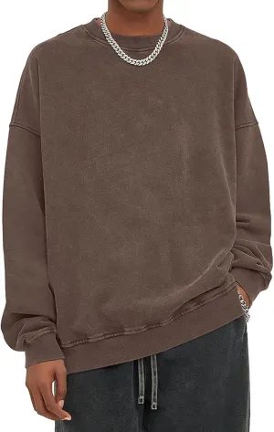 Oversized Vintage Crewneck Sweatshirt Men Acid Wash Cotton Baggy Trendy Streetwear Long Sleeve Shirts Pullover Tops