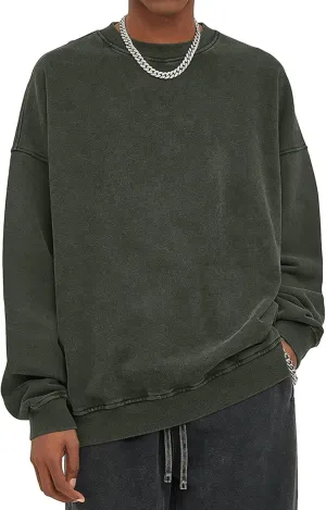 Oversized Vintage Crewneck Sweatshirt Men Acid Wash Cotton Baggy Trendy Streetwear Long Sleeve Shirts Pullover Tops