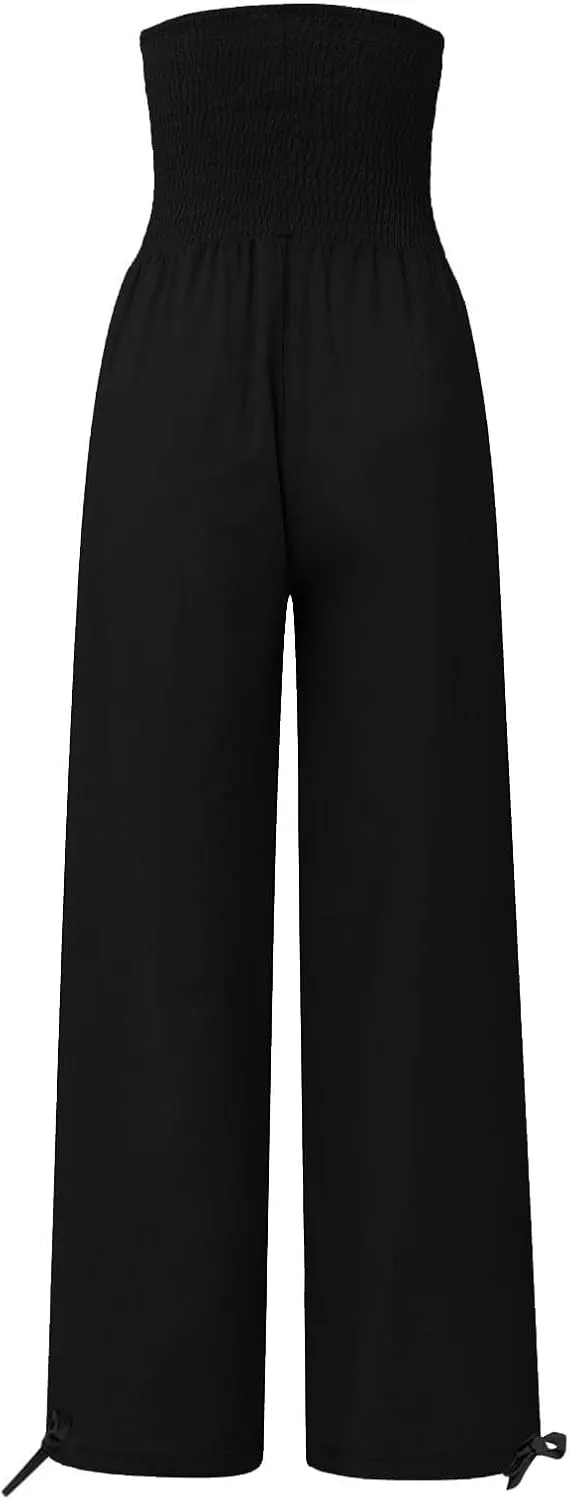 Palazzo Pants for Women Summer Wide Leg High Waist Linen Pants Loose Fitting Casual Flowy Trousers with Pockets