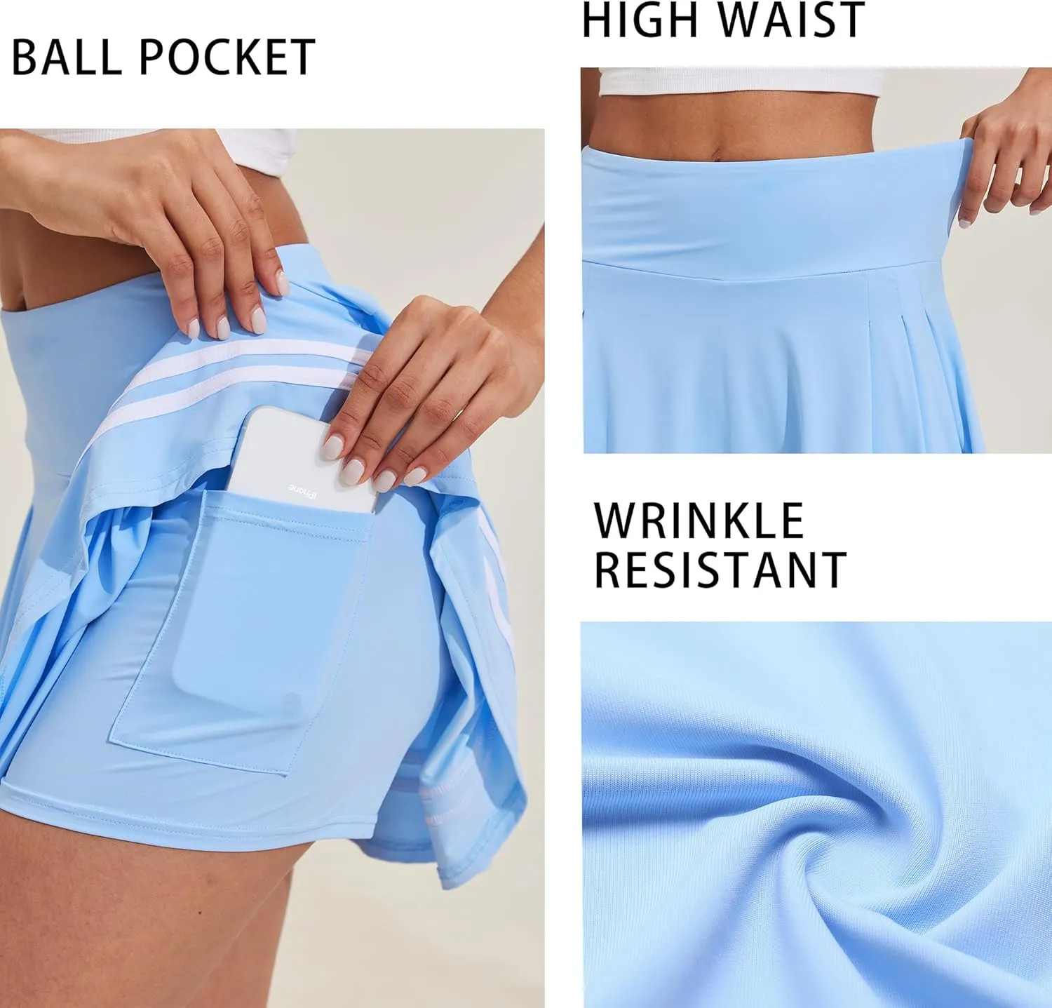 PINSPARK Pleated Tennis Skirt Womens Athletic Golf Skort Activewear Built-in Shorts Sport Outfits Workout Running Mini Skirts