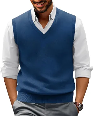 PJ PAUL JONES Mens V-Neck Knitted Sweater Vest Solid Plain Sleeveless Pullover Knitwear