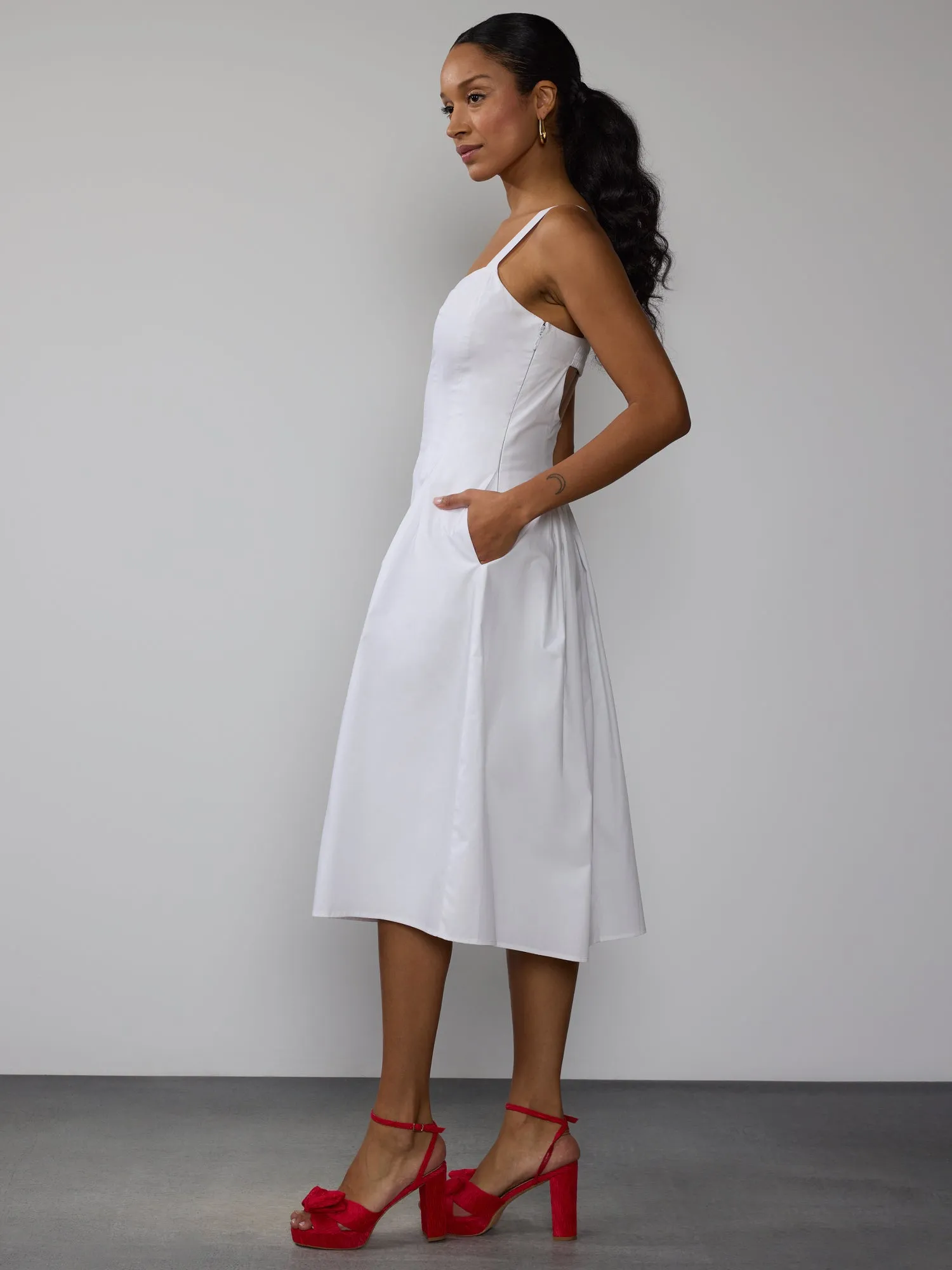 Pleat Detail Open Back Midi Dress