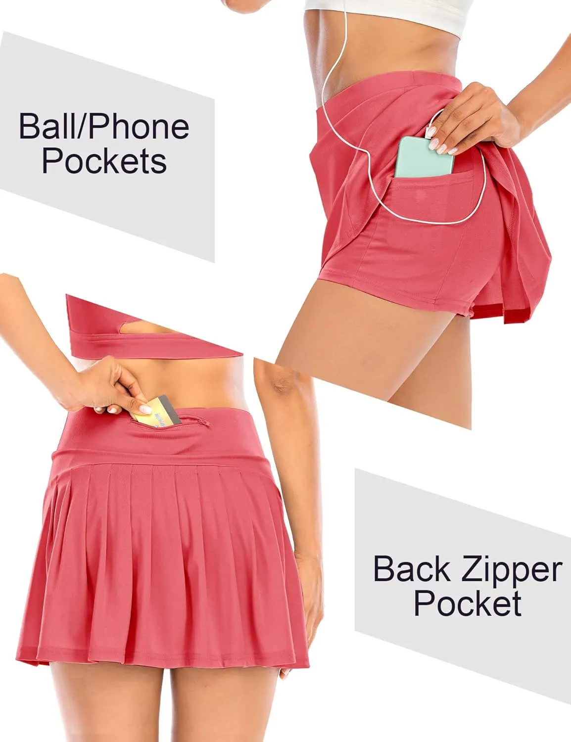 Pleated Tennis Skirts for Women Athletic Golf Skorts Activewear Running Sport Workout Skirts with Pockets Shorts