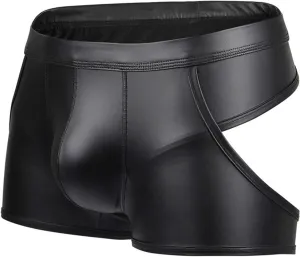 Plus Size Lingerie for Women Sexy Men Sexy Thong Faux Leather Lingerie Briefs Underwear Boxer Shorts Briefs (Black, XL)